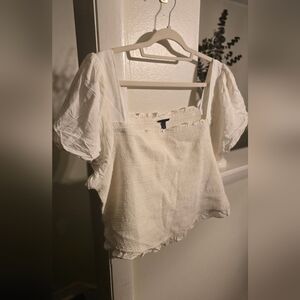 Women's Cream Smocked Square-Neck Top with Puff Sleeves